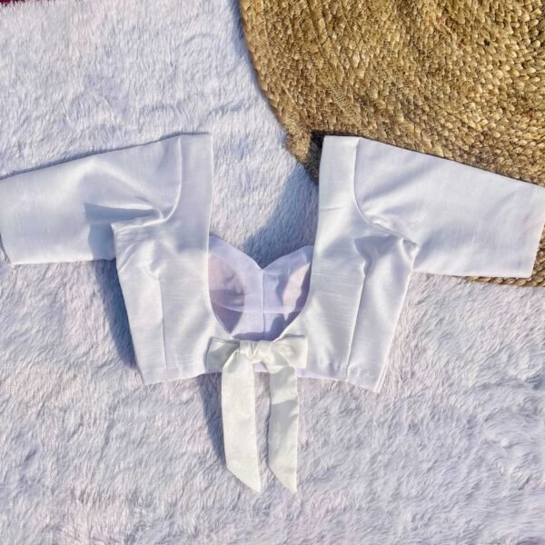 White Sheesh Elbow Sleeves Raw Silk Blouse