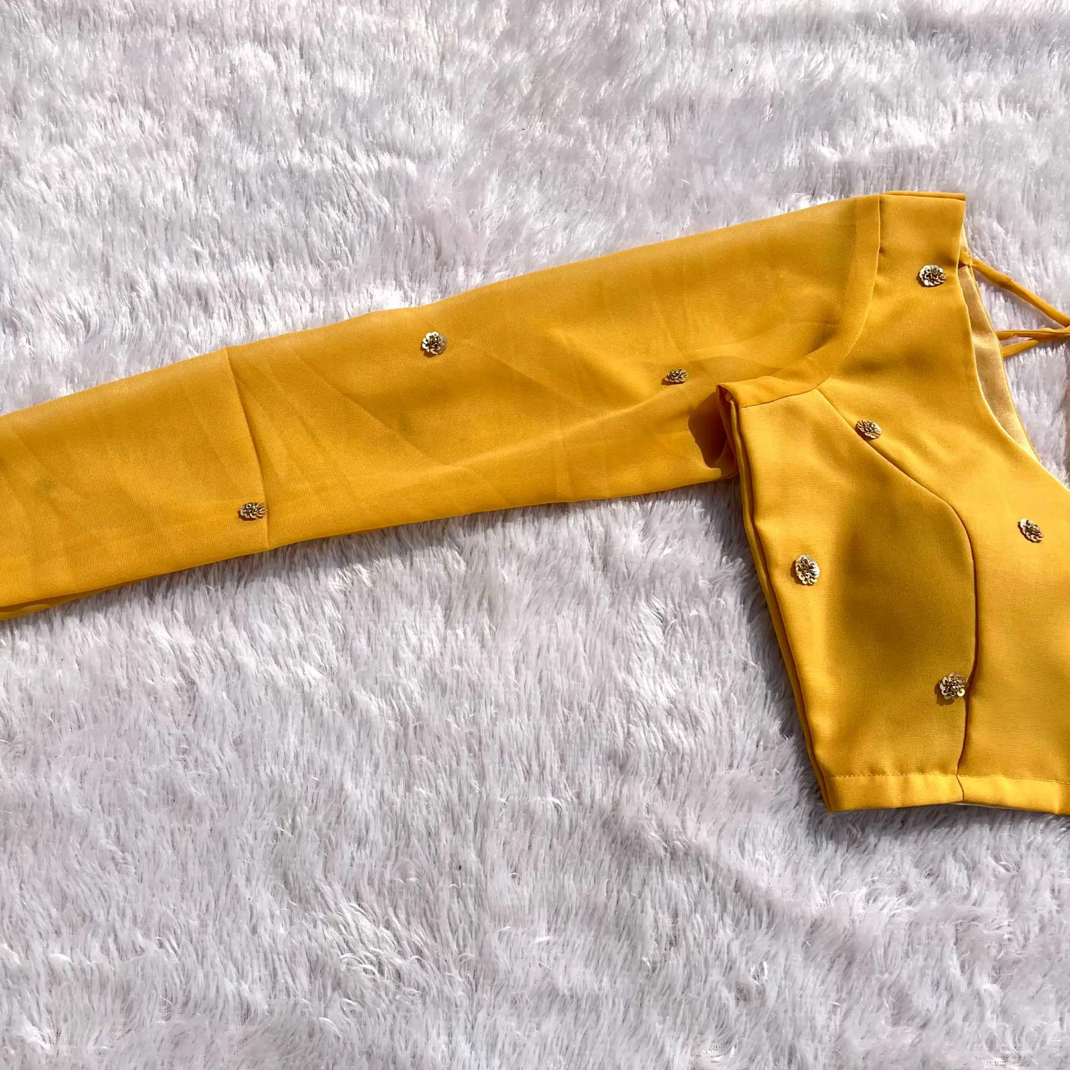 Golden Handwork V-Neck Churidaar Sleeves Blouse