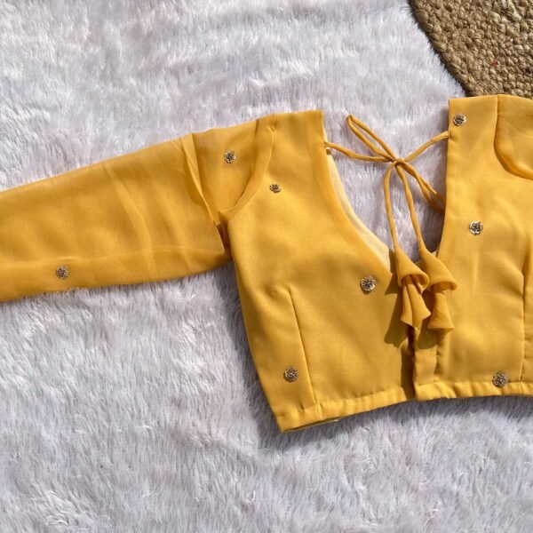 Golden Handwork V-Neck Churidaar Sleeves Blouse