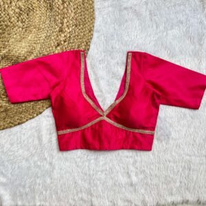 Pink V-Neck Sachima Raw Silk Elbow Sleeves Blouse