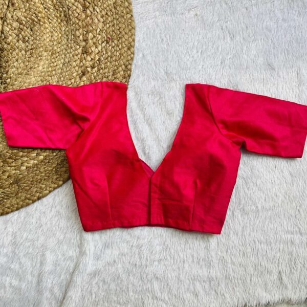 Pink V-Neck Sachima Raw Silk Elbow Sleeves Blouse