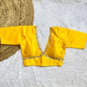 Yellow V-Neck Sachima Raw Silk Elbow Sleeves Blouse