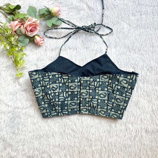 Teal Blue Printed Halter neck Blouse