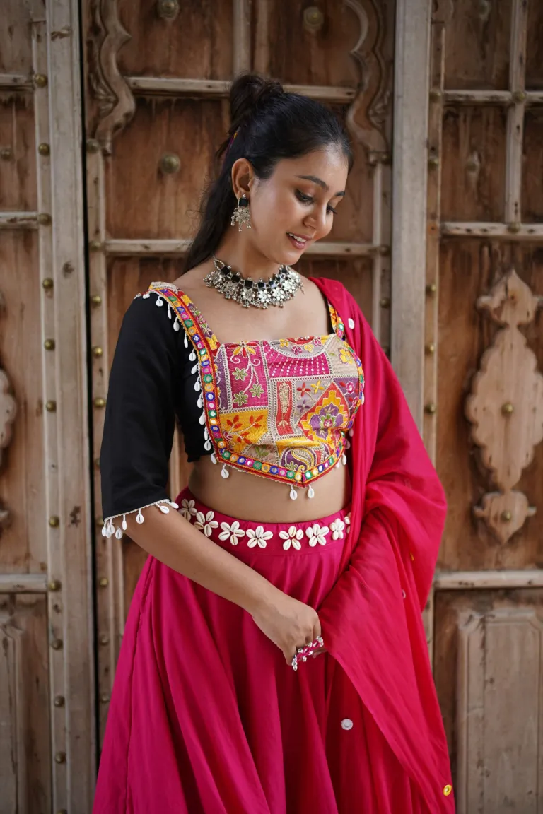 nav Black Resham Work Elbow Sleeves Blouse