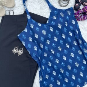 Blue Halter Neck Back Criss Cross Cotton Kurti