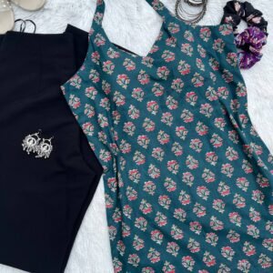 Green Halter Neck Back Criss Cross Cotton Kurti