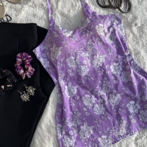 Lavender Halter Neck Back Criss Cross Cotton Kurti