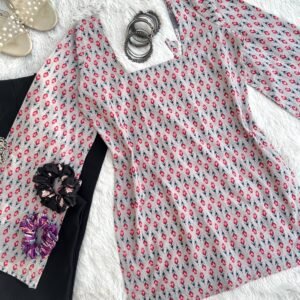 Grey Full Bell Sleeves Back Corset Kurti