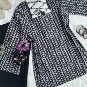 Black Leaf Back Criss- Cross Short Kurti