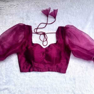 Wine Silk Sweetheart Neck Puffy Sleeves Blouse