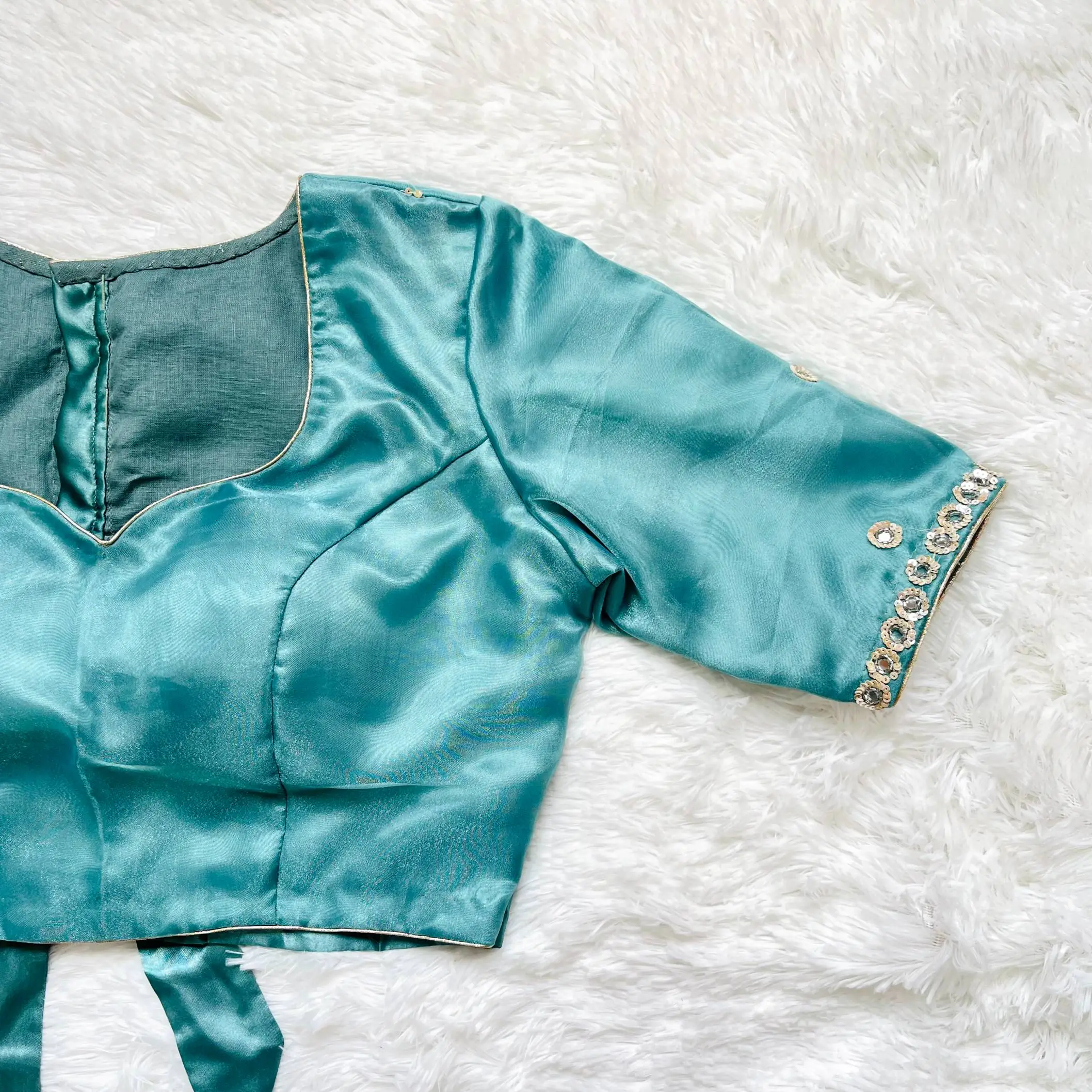 Sky Blue Handwork Back Knot Blouse
