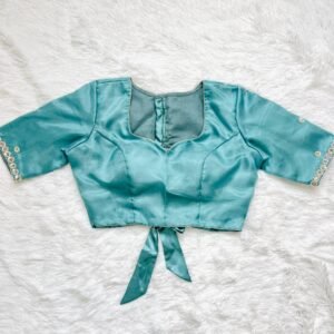 Sky Blue Handwork Back Knot Blouse