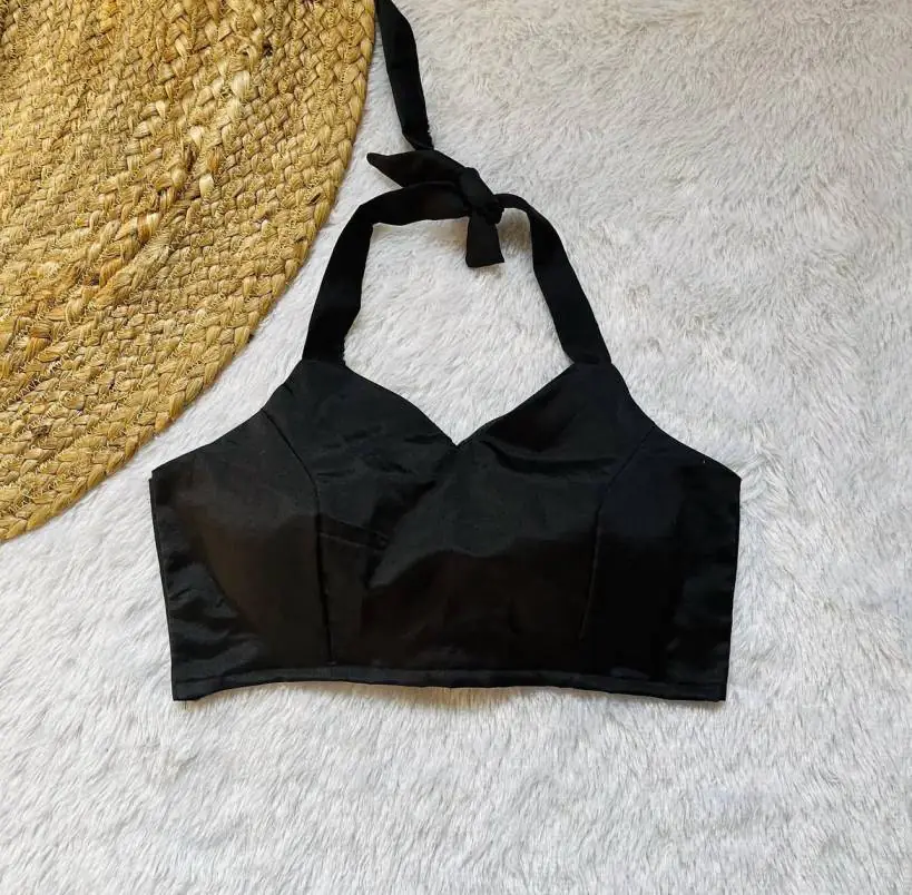 Black Halterneck Raw Blouse