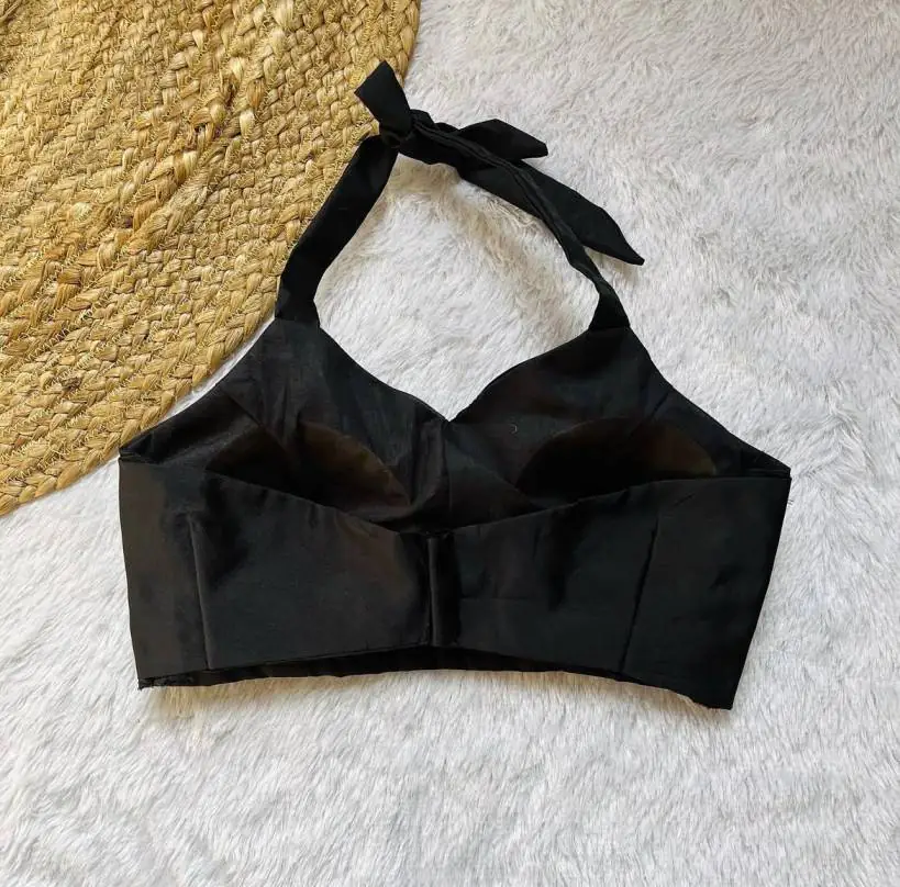Black Halterneck Raw Blouse