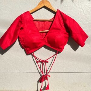 Red V-Neck Backless Blouse