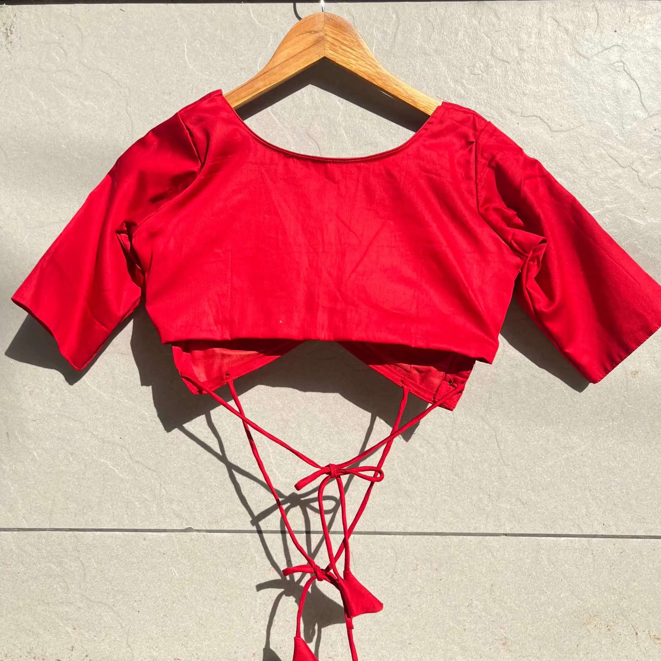 Red V-Neck Backless Blouse