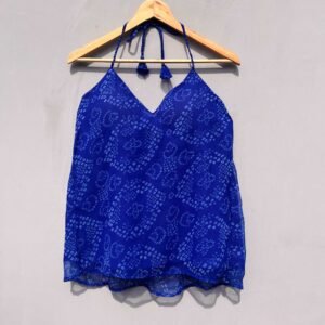 Royal Blue Bandhej Halter Neck Kurti