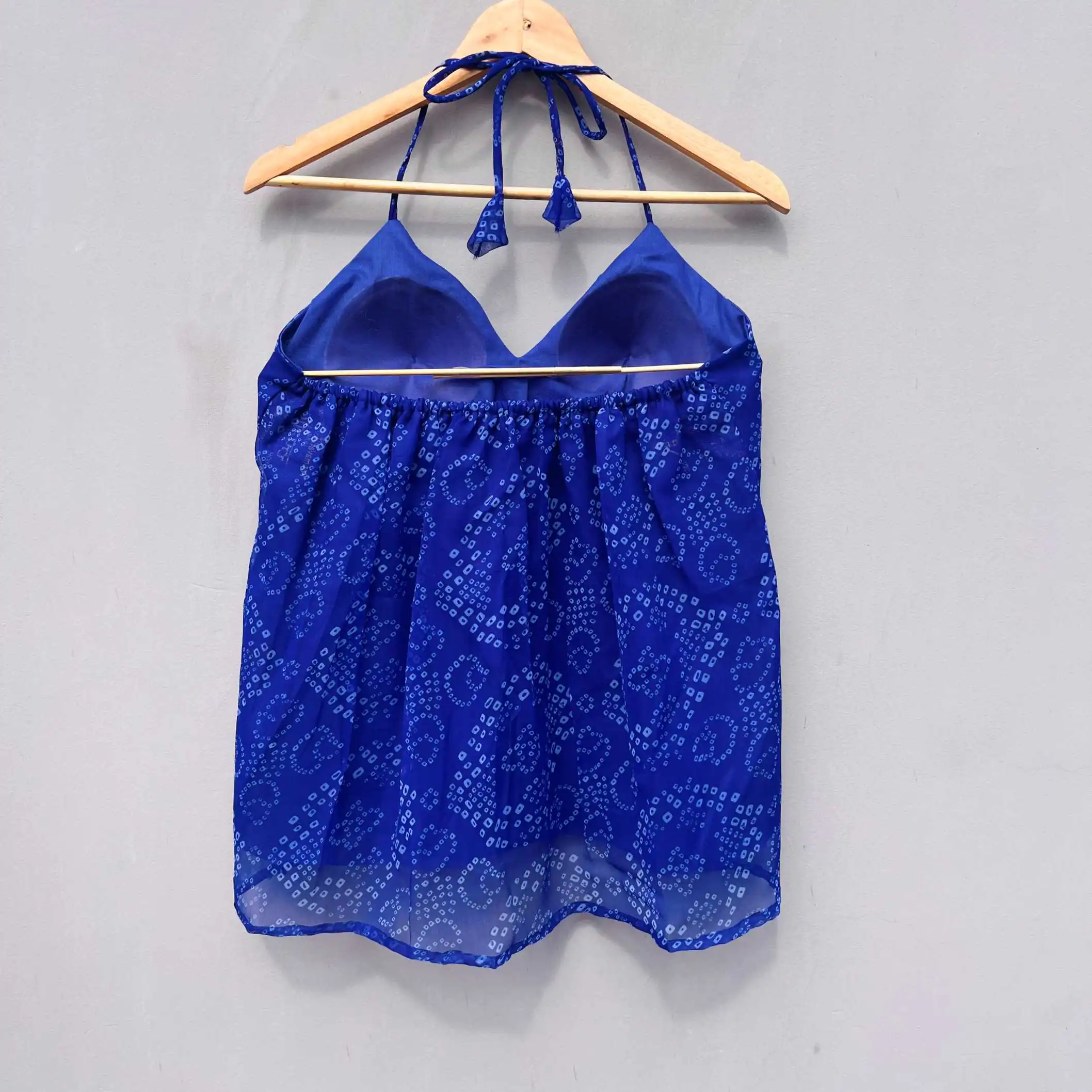 Royal Blue Bandhej Halter Neck Kurti - Image 2