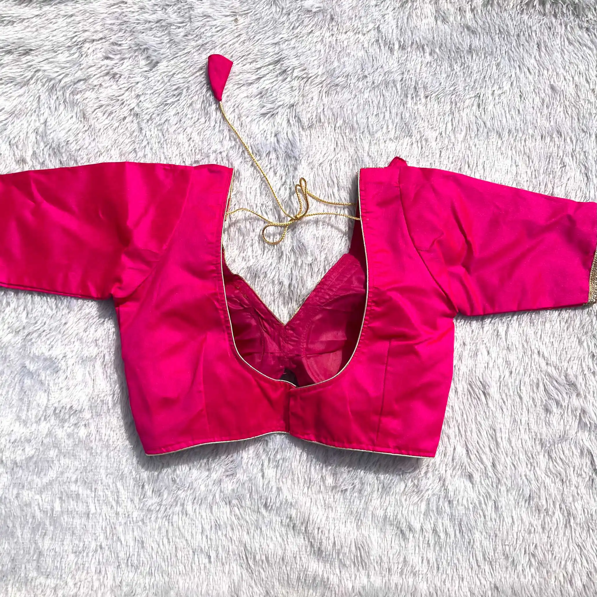 Pink Alia Cut Elbow Aesthetic Raw Silk Blouse