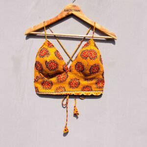 Mustard Floral Back Knot Cotton Bralette