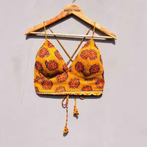 Mustard Floral Back Knot Cotton Bralette