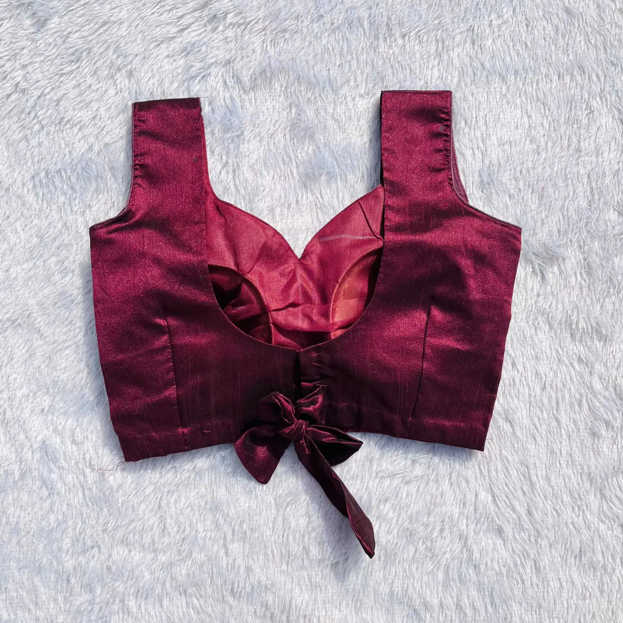 Wine Sweetheart Neck Back Knot Sleeveless Blouse