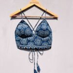Blue Floral Back Knot Cotton Bralette