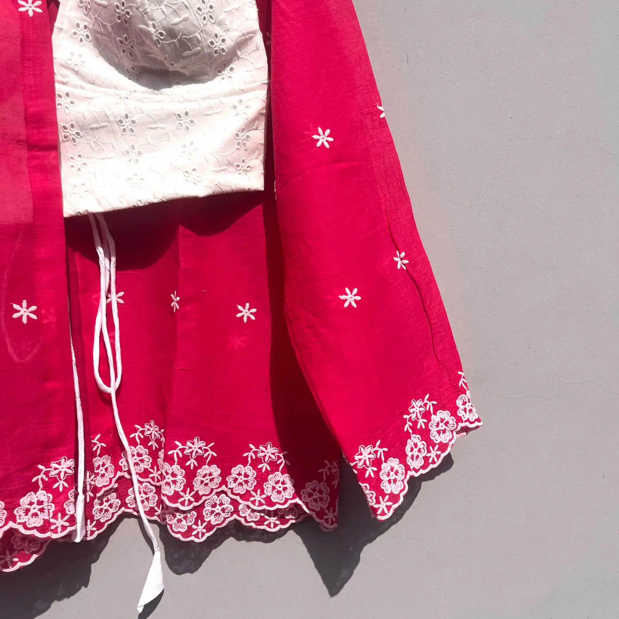 Thread Embroidery Pink Shirt and White Hakoba Bralette Combo