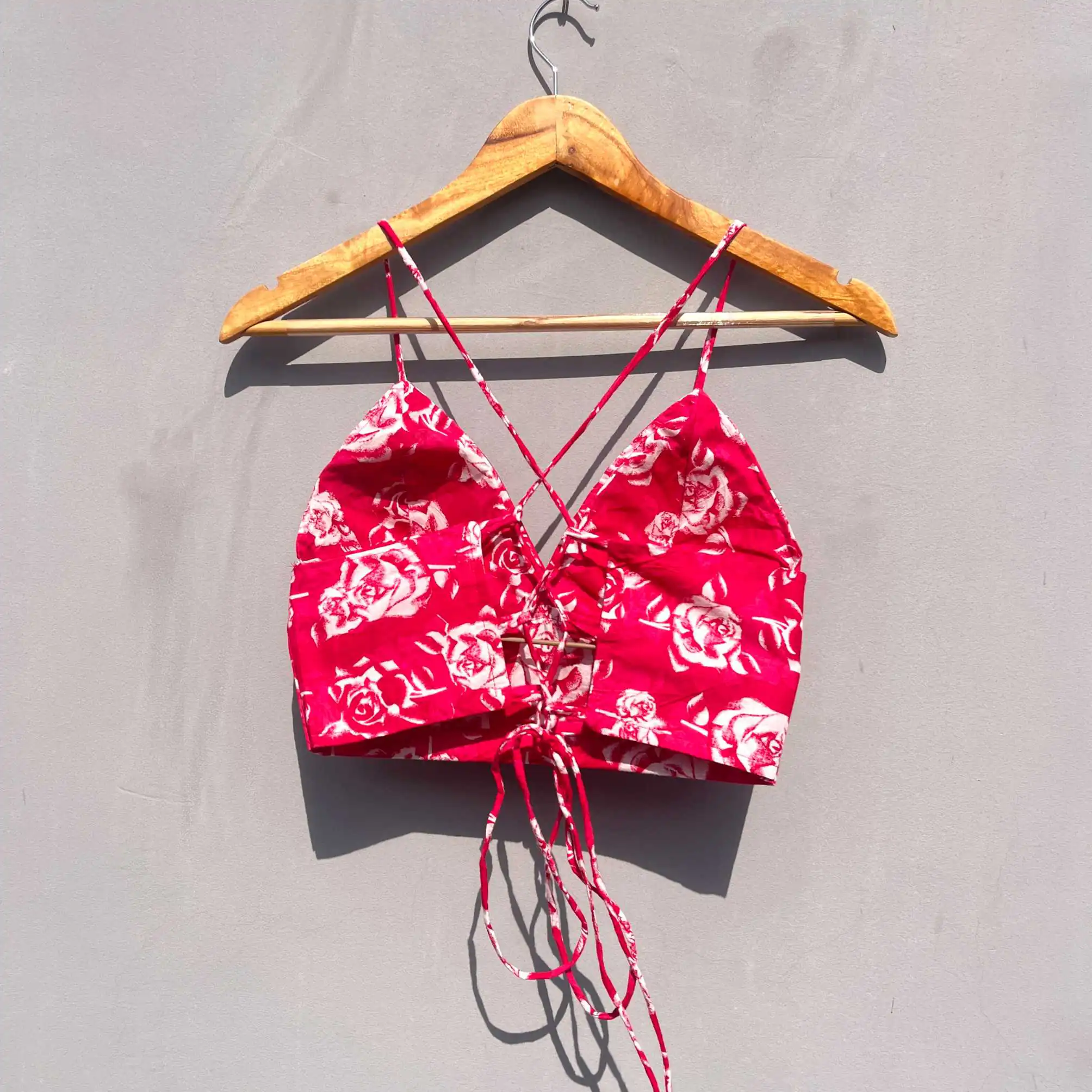 Rose Pink Back Knot Cotton Bralette