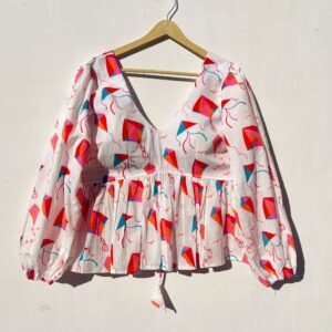 Kite Print Back Criss Cross Full Sleeves Cotton Top