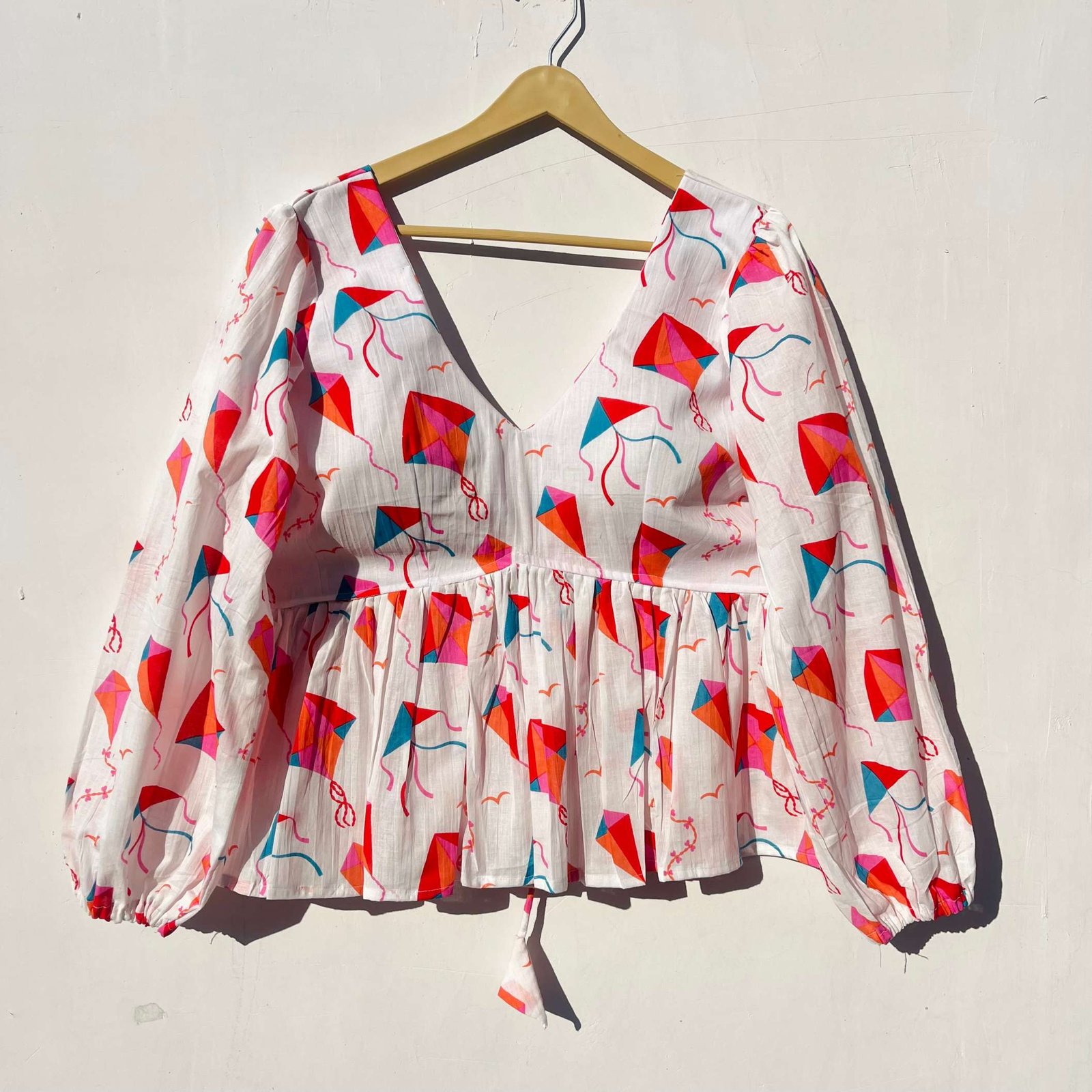 Kite Print Back Criss Cross Full Sleeves Cotton Top