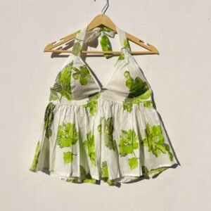 White Floral Halter Neck Cotton Top