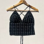 Black Lotus Back Knot Cotton Top