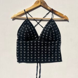 Black Lotus Back Knot Cotton Top