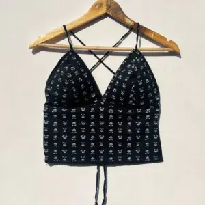 Black Lotus Back Knot Cotton Top