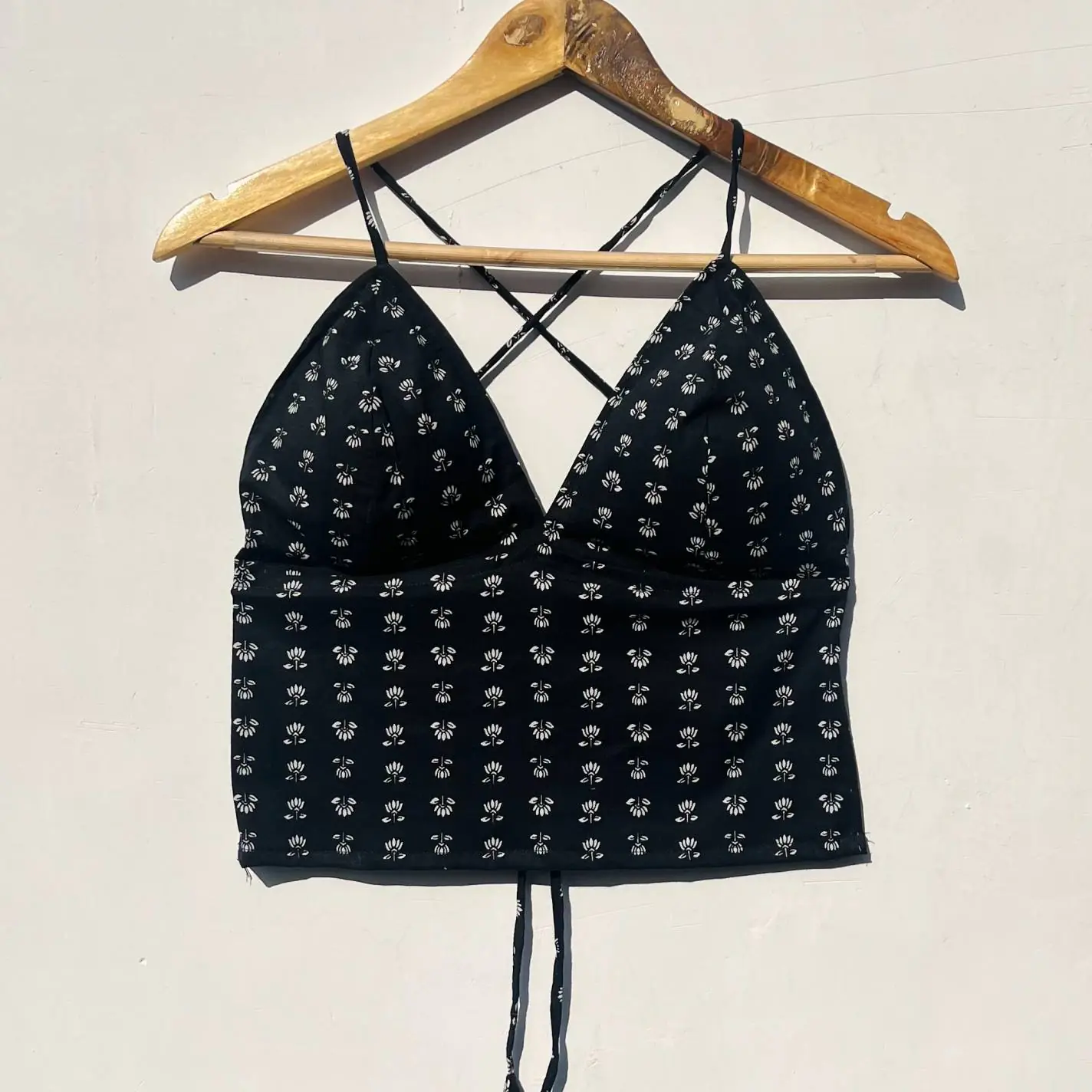 Black Lotus Back Knot Cotton Top