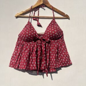 Maroon Butti Halterneck Cotton Top