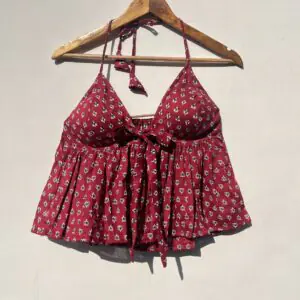 Maroon Butti Halterneck Cotton Top