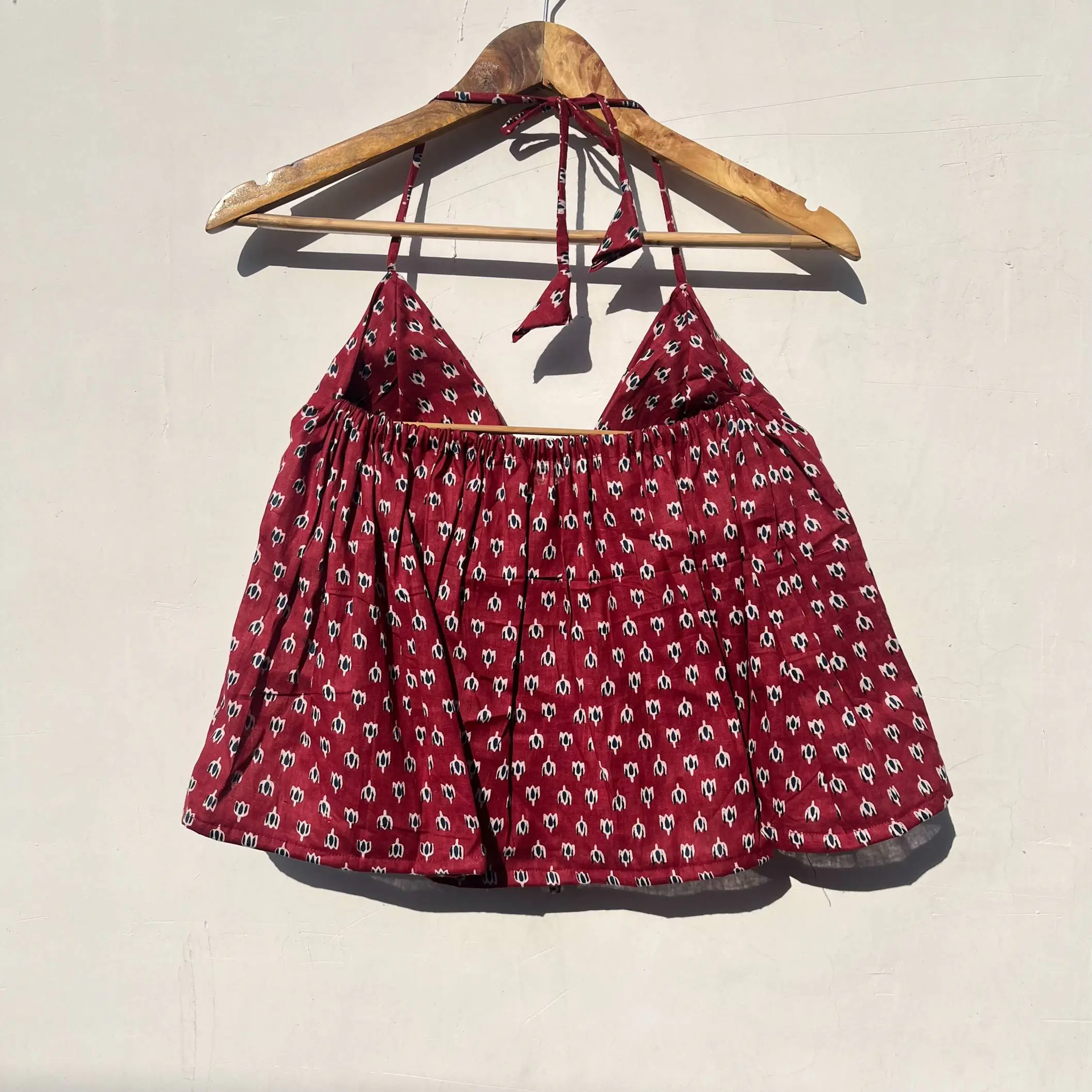 Maroon Butti Halterneck Cotton Top