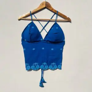 Royal Blue Embroidery Back Criss Cross Cotton Top