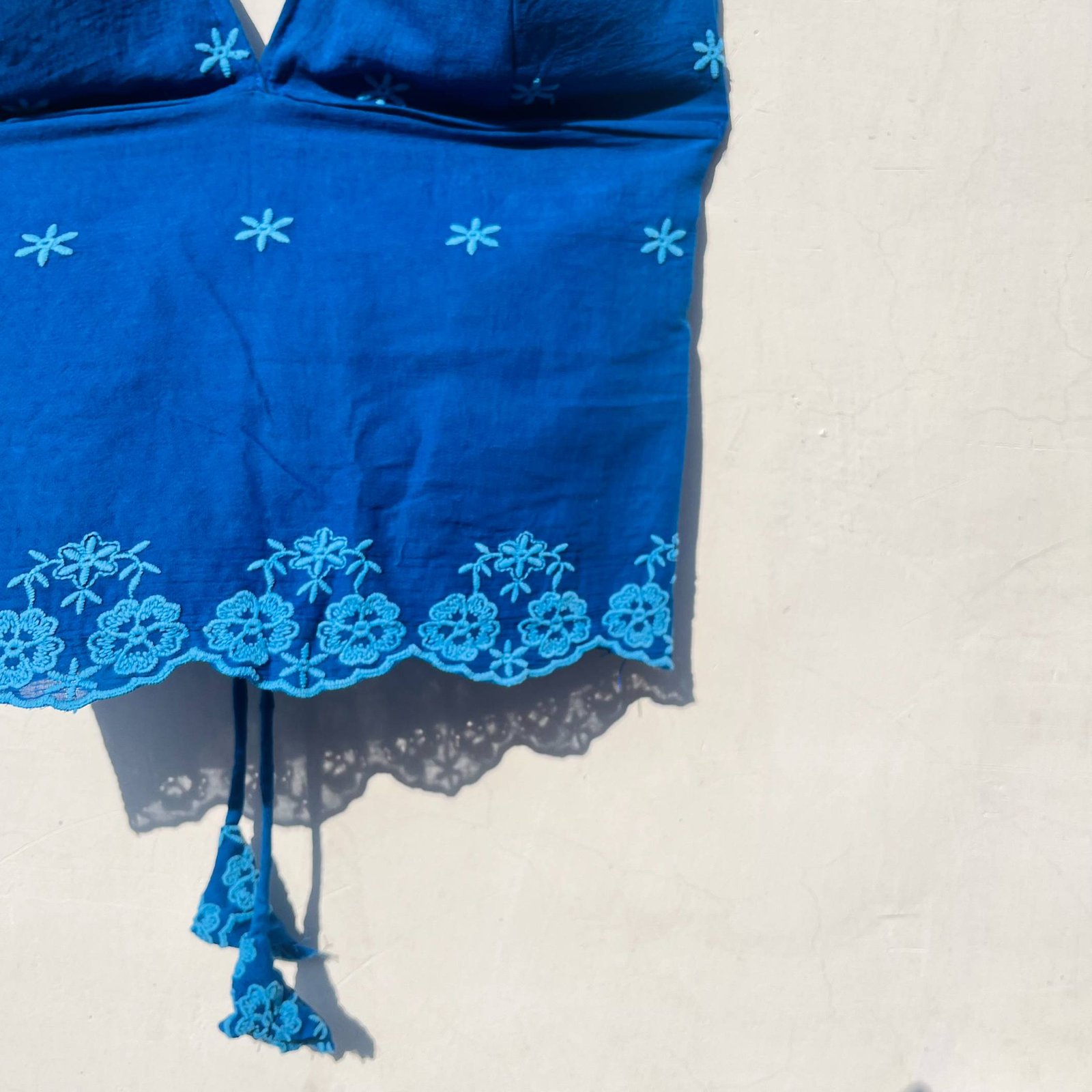 Royal Blue Embroidery Back Criss Cross Cotton Top