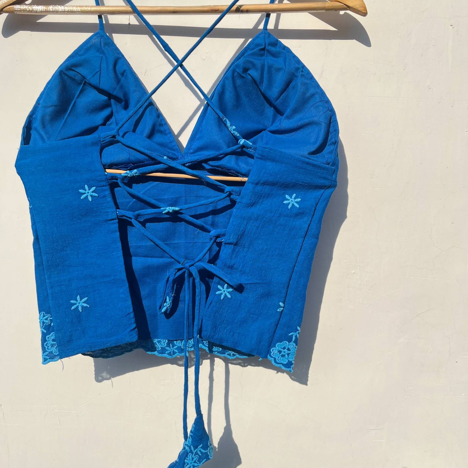 Royal Blue Embroidery Back Criss Cross Cotton Top