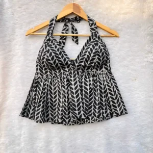 Black Leaf Designer Halterneck Cotton Top