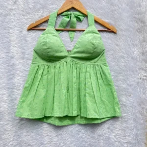 Pista Green Designer Halterneck Cotton Top