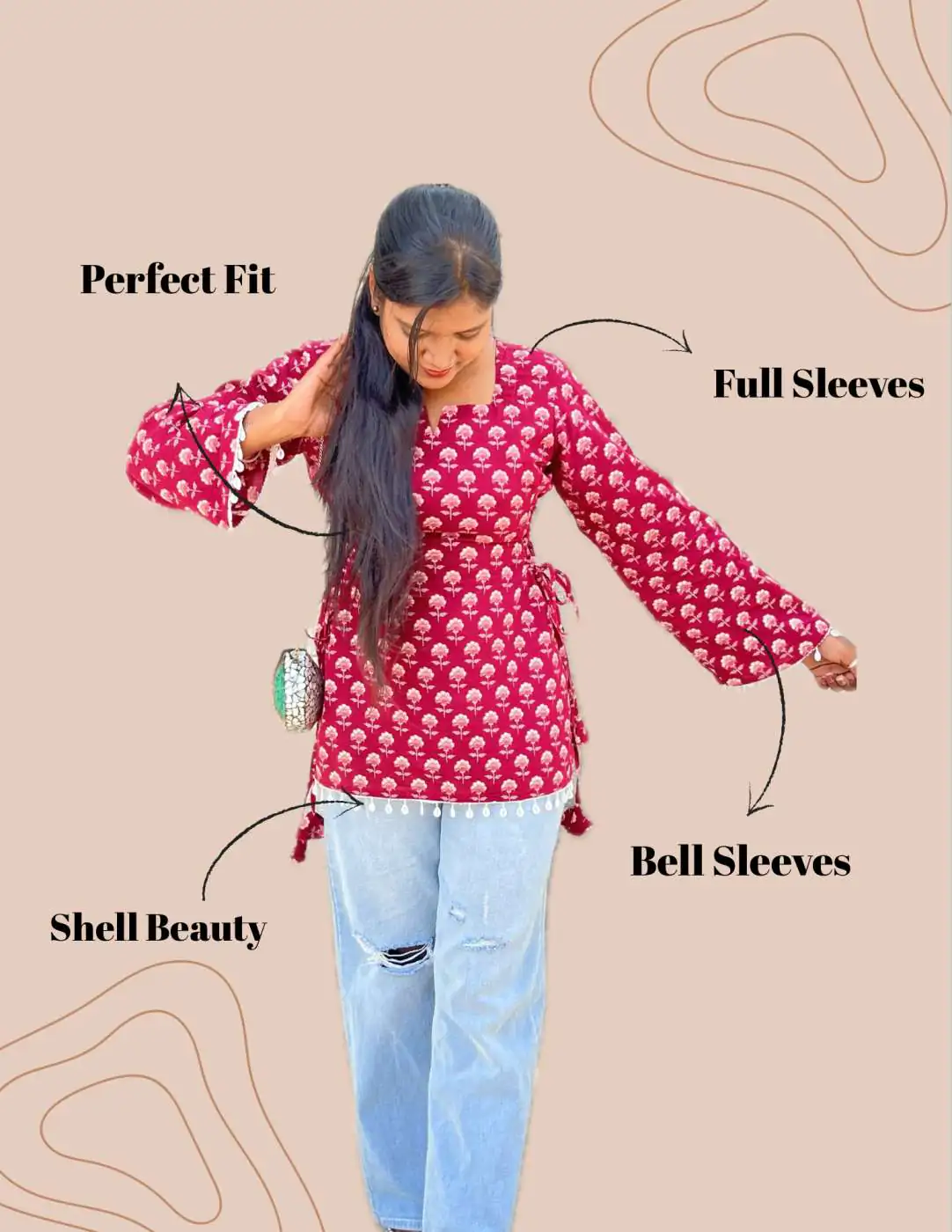 Shanaya - Butti Full Sleeves Side Corset Cotton Kurti