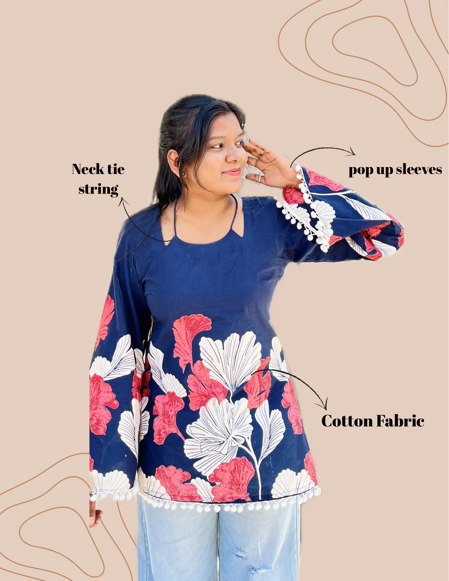 Heer - Halterneck with Full Sleeves Back Snatched Cotton Kurti
