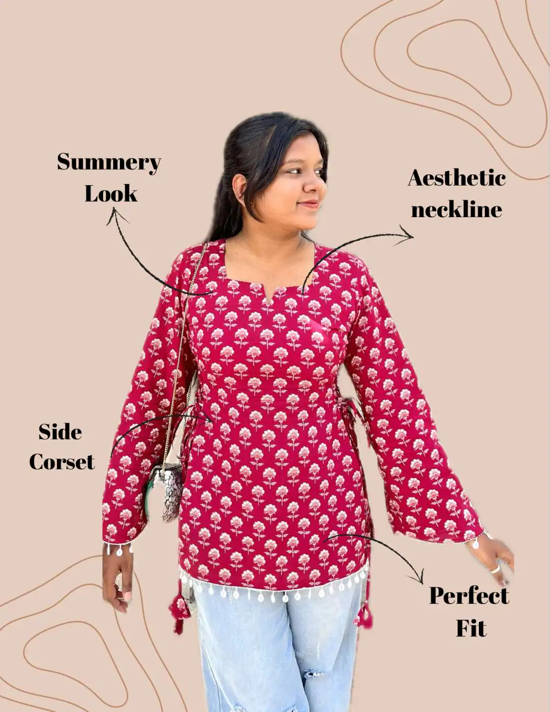 Shanaya - Butti Full Sleeves Side Corset Cotton Kurti