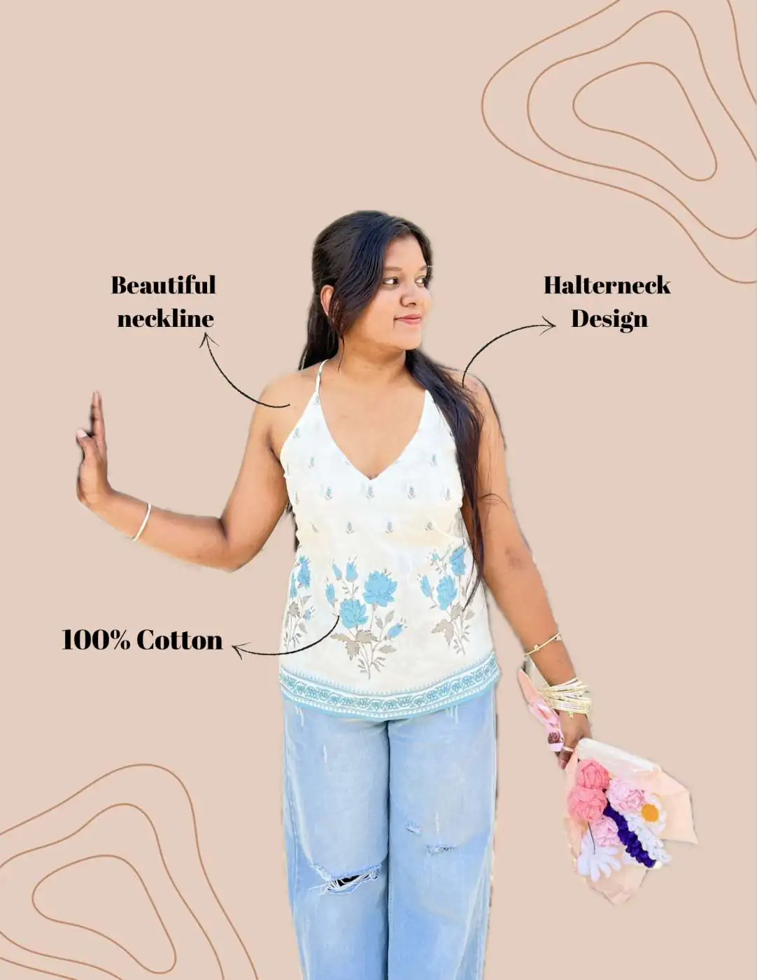 Sheesh - White Halterneck Backless Cotton kurti