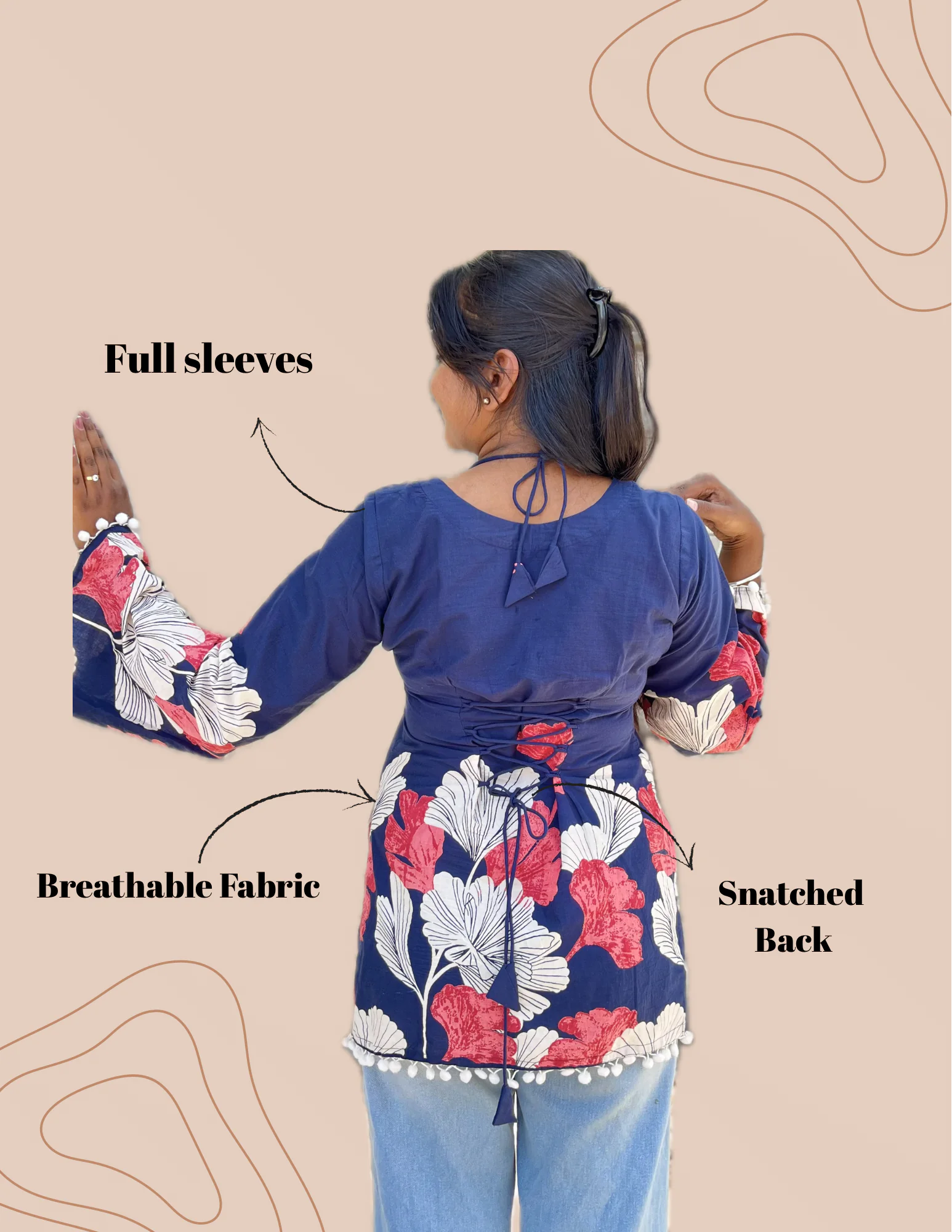 Heer - Halterneck with Full Sleeves Back Snatched Cotton Kurti