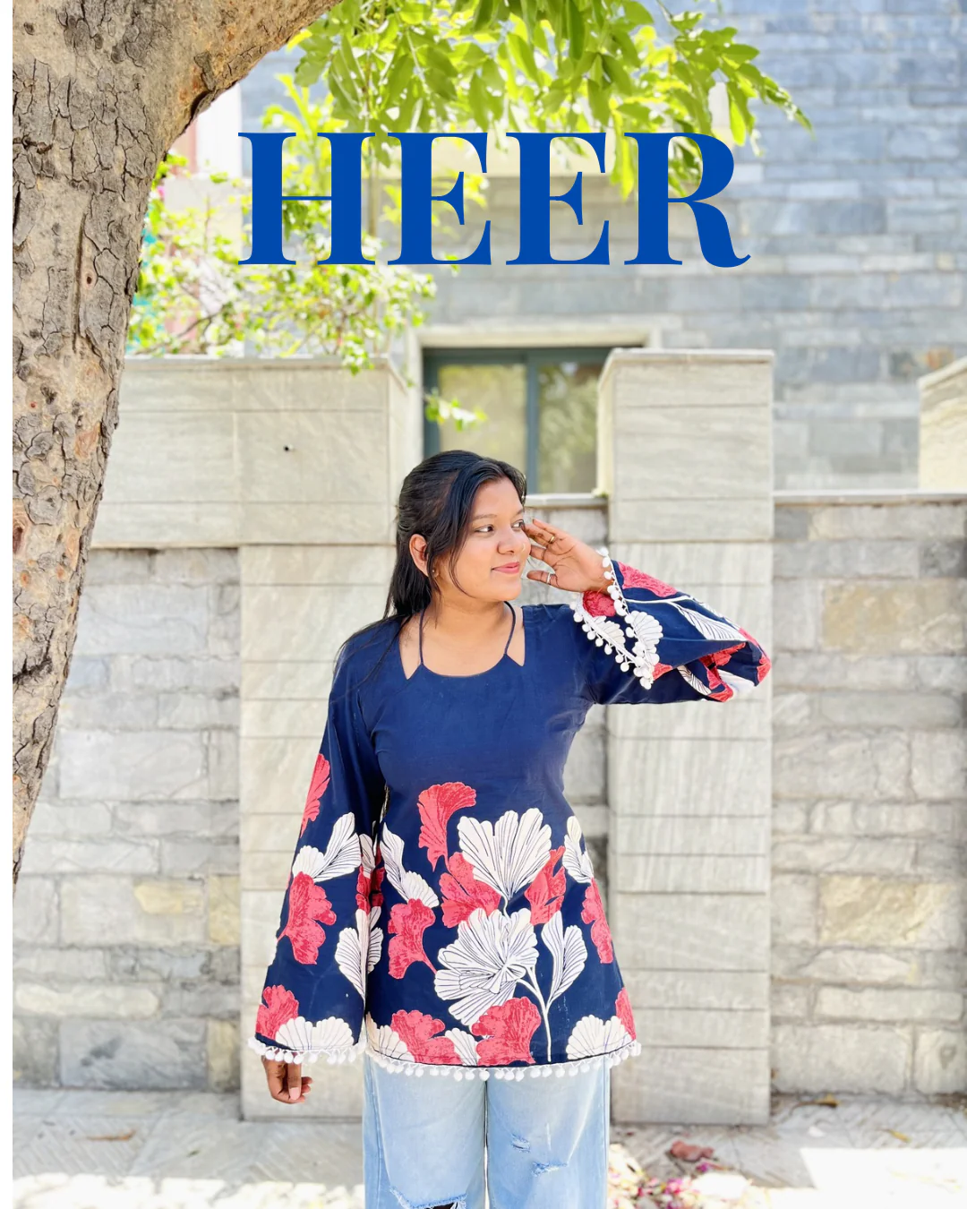 Heer - Halterneck with Full Sleeves Back Snatched Cotton Kurti